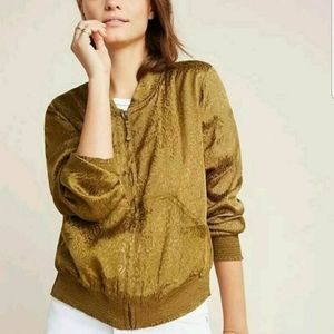 NEW Anthropologie Olive Silky Leopard Bomber
